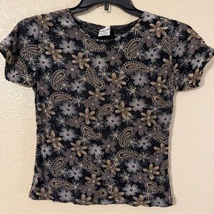 Prima Classe Women’s S Black w/ Gold & Silver Floral Paisley Short Sleeve Top